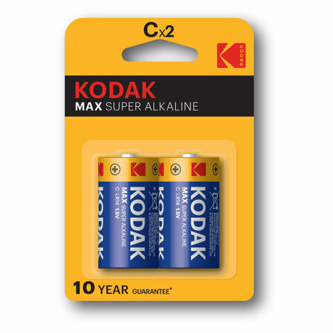 Батарейки алкалиновые КОМПЛЕКТ 2 шт KODAK Max Super Alkaline, C (LR14, 14А) блистер, Б0005123 по низкой цене оптом 