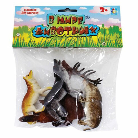 Набор фигурок "В мире животных" "Дикие животные России", 5 шт., 7 см, 1TOY, Т53848 по низкой цене оптом Краснодар, Москва, Уфа, Казань, Барнаул, Владивосток, Хабаровск, Сахалин, Красноярск, Екатеренбург, 