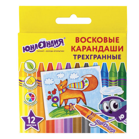 Восковые карандаши трехгранные ЮНЛАНДИЯ "ЮНЛАНДИК И МУДРЫЙ ЛИС", НАБОР 12 цветов, 227289 по низкой цене оптом Краснодар, Москва, Уфа, Казань, Барнаул, Владивосток, Хабаровск, Сахалин, Красноярск, Екатеренбург, 