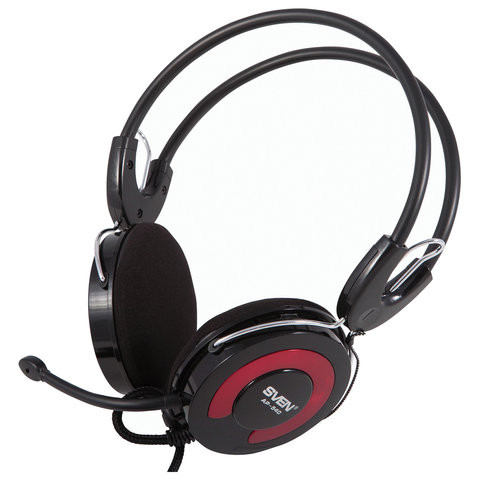 Наушники с микрофоном (гарнитура) SVEN AP-540, проводные, 2,2 м, с оголовьем, черно-красные, SV-0410540 по низкой цене оптом Краснодар, Москва, Уфа, Казань, Барнаул, Владивосток, Хабаровск, Сахалин, Красноярск, Екатеренбург, 