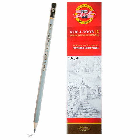 Карандаш чернографитный KOH-I-NOOR 1860, 1 шт., 5B, корпус серый, 186005B00104 по низкой цене оптом 