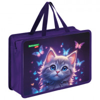 Папка на молнии с ручками BRAUBERG KIDS А4, 1 отделение, пластик, 100 мм, Curious cat, 273376
