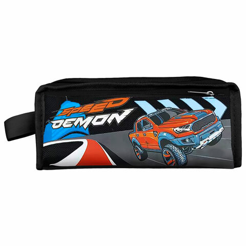 Пенал ЮНЛАНДИЯ ЮНИОР, 2 отделения, с ручкой, полиэстер, Speed demon, 21х8х6 см, 273817 по низкой цене оптом 