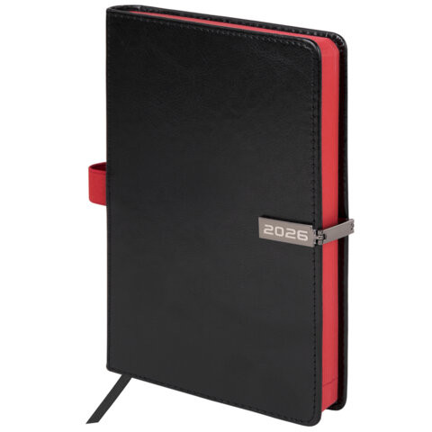 Ежедневник датированный 2026 А5 138x213мм BRAUBERG Inspiration, под кожу, цветной срез, черный, 117473 по низкой цене оптом 