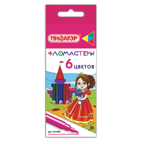 Фломастеры ПИФАГОР "Принцессы", 6 цветов, вентилируемый колпачок, 151404 по низкой цене оптом 