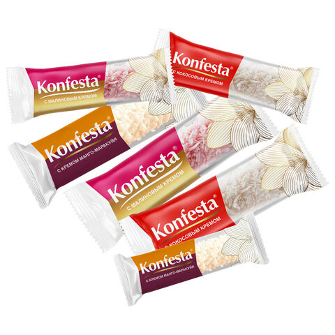 Конфеты глазированные KONFESTA Ассорти (кокос, малина, манго-маракуйя) 1100 г по низкой цене оптом Конфеты глазированные KONFESTA Ассорти (кокос, малина, манго-маракуйя) 1100 г по низкой цене оптом