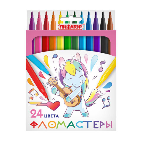 Фломастеры ПИФАГОР "ЕДИНОРОГ", 24 цвета, вентилируемый колпачок, 152450 по низкой цене оптом 
