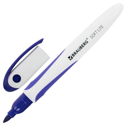 Маркер стираемый для белой доски СИНИЙ, BRAUBERG "SOFT LITE", 3 мм, резиновая вставка, 152105 по низкой цене оптом 