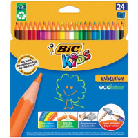Карандаши цветные BIC "Kids ECOlutions Evolution", 24 цвета, пластиковые, заточенные, европодвес, 937515