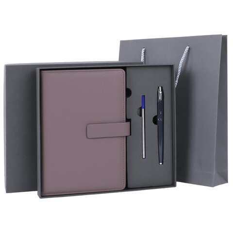 Ежедневник в подарочном наборе 5в1 А5 145x212мм BRAUBERG "President", под кожу, 160 листов, серый, 116854 по низкой цене оптом Ежедневник в подарочном наборе 5в1 А5 145x212мм BRAUBERG "President", под кожу, 160 листов, серый, 116854 по низкой цене оптом