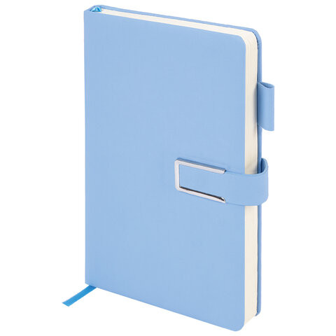 Ежедневник недатированный А5 143х210мм BRAUBERG Deluxe, под кожу, магнит 160л, голубой, 117144 по низкой цене оптом 