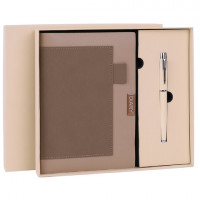 Ежедневник в наборе с ручкой А5 144x210мм BRAUBERG "Style" под кожу, 160 листов, бежевый, 116861