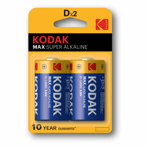Батарейки алкалиновые КОМПЛЕКТ 2 шт KODAK Max Super Alkaline, D (LR20, 13А) блистер, Б0005129 по низкой цене оптом 