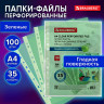 Папки-файлы перфорированные ЗЕЛЕНЫЕ А4 BRAUBERG, комплект 100 шт, гладкие, 35 мкм, 272676 по низкой цене оптом Краснодар, Москва, Уфа, Казань, Барнаул, Владивосток, Хабаровск, Сахалин, Красноярск, Екатеренбург, 