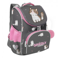 Ранец GRIZZLY анатомическая спинка, с мешком для обуви, для девочек, CATS, 33х25х13 с, RAm-384-9/1