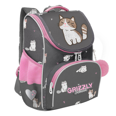 Ранец GRIZZLY анатомическая спинка, с мешком для обуви, для девочек, CATS, 33х25х13 с, RAm-384-9/1 по низкой цене оптом 