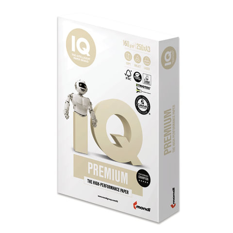 Бумага IQ PREMIUM БОЛЬШОЙ ФОРМАТ (297х420 мм), А3, 160 г/м2, 250 л., класс "А", Австрия, белизна 170% (CIE) по низкой цене оптом 