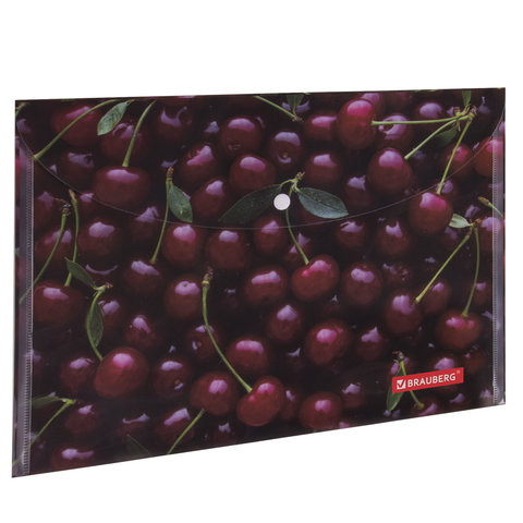 Папка-конверт с кнопкой BRAUBERG "CHERRY", А4, 160 мкм, до 100 листов, цветная печать, 228037 по низкой цене оптом 