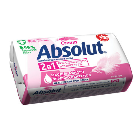 Мыло туалетное антибактериальное 90 г ABSOLUT (Абсолют) "Нежное", не содержит триклозан, 6058, 6001,6058 по низкой цене оптом 