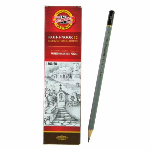 Карандаш чернографитный KOH-I-NOOR "1860", 1 шт., 6B, корпус серый, 186006B00104 по низкой цене оптом 