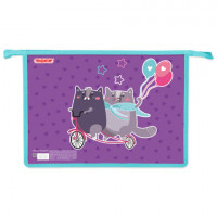 Папка для тетрадей ПИФАГОР А4, 1 отделение, картон/пластик, на молнии, Bike cats, 272125