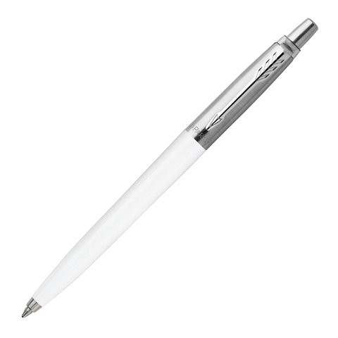 Ручка шариковая PARKER "Jotter Plastic CT", корпус белый, детали из нержавеющей стали, синяя, R0032930 по низкой цене оптом 