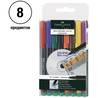 Набор перман. маркеров Faber-Castell "Multimark permanent" M, 08цв., пулев., 1,0мм, с ластиком