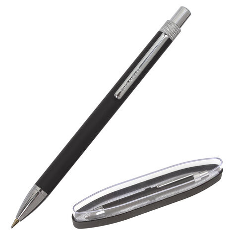 Ручка подарочная шариковая BRAUBERG "Allegro", СИНЯЯ, корпус черный с хромированными деталями, линия письма 0,5 мм, 143491 по низкой цене оптом 