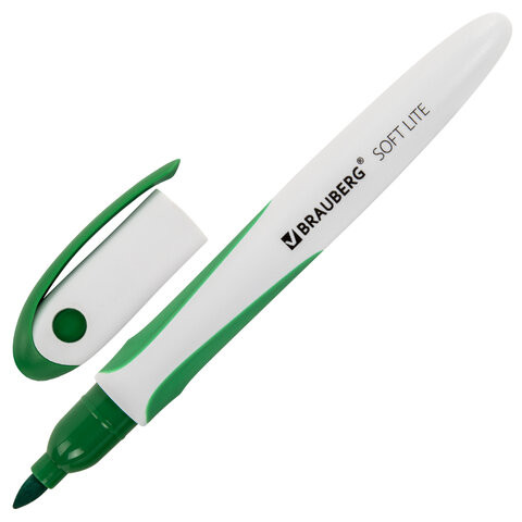 Маркер стираемый для белой доски ЗЕЛЕНЫЙ, BRAUBERG "SOFT LITE", 3 мм, резиновая вставка, 152106 по низкой цене оптом 