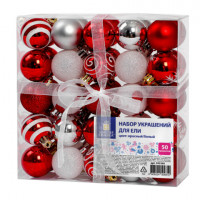Шары елочные НАБОР 50 предметов "Red&Snow Winter", пластик, красный/белый, ЗОЛОТАЯ СКАЗКА, 592595