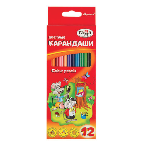Карандаши цветные ГАММА "Мультики", 12 цветов, заточенные, трехгранные, картонная упаковка, 05091807, 050918_07 по низкой цене оптом Краснодар, Москва, Уфа, Казань, Барнаул, Владивосток, Хабаровск, Сахалин, Красноярск, Екатеренбург, 