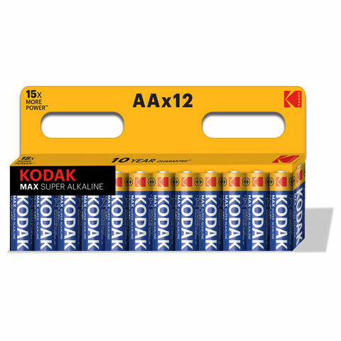 Батарейки алкалиновые "пальчиковые" КОМПЛЕКТ 12 шт KODAK Max Super Alkaline, АА (LR6,, Б0008961 по низкой цене оптом 