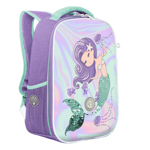 Ранец GRIZZLY анатомическая спинка, c пайетками, для девочек, MERMAID, 37х26х16 см, R, RAw-396-12/1 по низкой цене оптом 