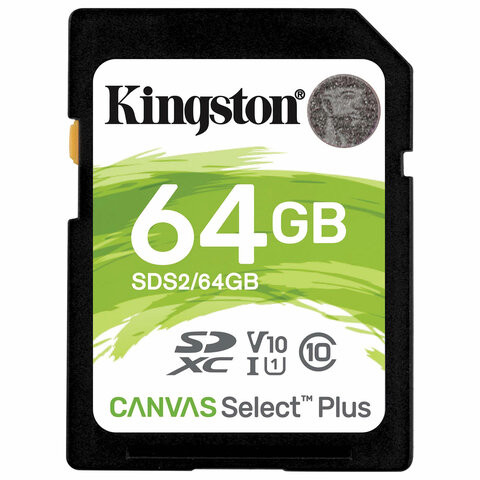 Карта памяти SDXC 64 GB KINGSTON Canvas Select Plus UHS-I U1, 100 Мб/сек (class 10), SDS2/64 GB, SDS2/64GB по низкой цене оптом 
