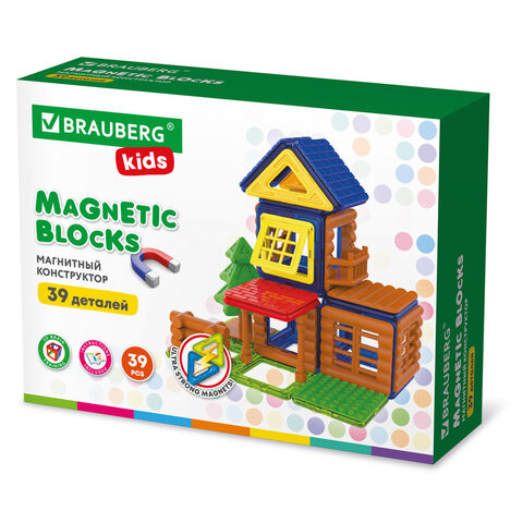 Магнитный конструктор MAGNETIC BUILD BLOCKS-39 "Построй дом", 39 деталей, BRAUBERG KIDS, 663849 по низкой цене оптом Краснодар, Москва, Уфа, Казань, Барнаул, Владивосток, Хабаровск, Сахалин, Красноярск, Екатеренбург, 