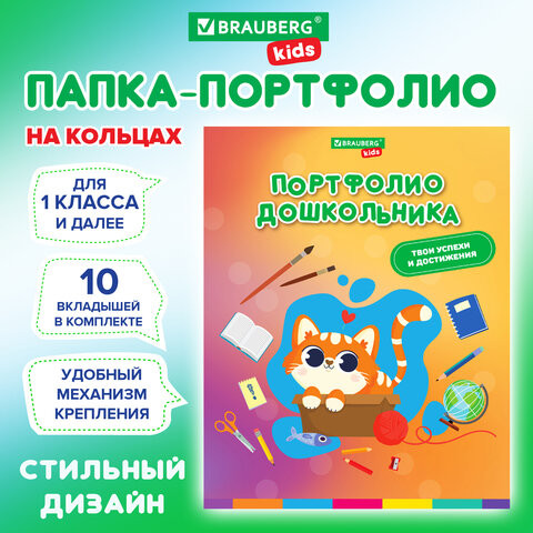 Папка-портфолио дошкольника, А4, 4 кольца, 20 файлов, 10 вкладышей, ДЕВОЧКА, BRAUBERG, 115237 по низкой цене оптом Краснодар, Москва, Уфа, Казань, Барнаул, Владивосток, Хабаровск, Сахалин, Красноярск, Екатеренбург, 