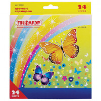 Карандаши цветные ПИФАГОР "Сказочный мир", 24 цвета, заточенные, картонная упаковка, дизайн ассорти, 180242