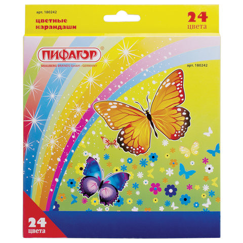 Карандаши цветные ПИФАГОР "Сказочный мир", 24 цвета, заточенные, картонная упаковка, дизайн ассорти, 180242 по низкой цене оптом 