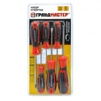 Набор отверток SL/PH, 6шт, CrV, двухкомпонентные рукоятки, ГРАНДМАСТЕР, 671328