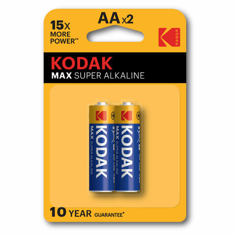 Батарейки алкалиновые "пальчиковые" КОМПЛЕКТ 2 шт KODAK Max Super Alkaline, АА (LR6,2, Б0005131 по низкой цене оптом 