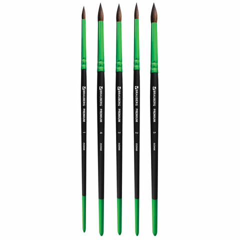 Кисти BRAUBERG PREMIUM, набор 5шт. (из ворса пони круглые №1,2,3,4,5), блистер, 201022 по низкой цене оптом 
