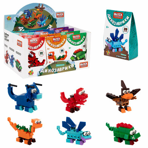 Конструктор пластиковый "Blockformers. ДИНОЗАВРИКИ", АССОРТИ, 6 видов, дисплей, 1TOY, Т23985 по низкой цене оптом 