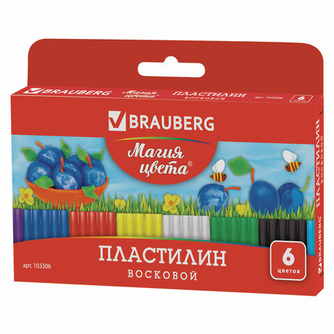 Пластилин восковой BRAUBERG "МАГИЯ ЦВЕТА", 6 цветов, 90 г, со стеком, европодвес, 103306 по низкой цене оптом 