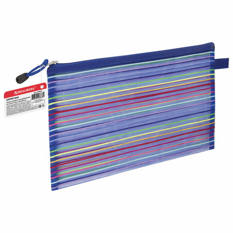 Папка-конверт на молнии формат B5+ (310х220 мм), сетчатая ткань, BRAUBERG "Stripes", 224047 по низкой цене оптом 