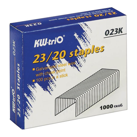 Скобы для степлера №23/20, 1000 штук, KW-trio, от 90 до 170 листов, 023K, -023K по низкой цене оптом 