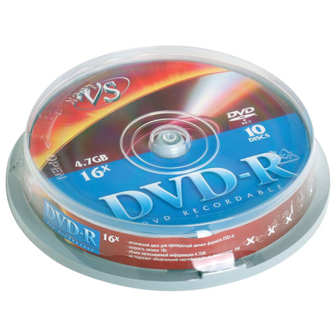 Диски DVD-R VS 4,7 Gb, КОМПЛЕКТ 10 шт., Cake Box, VSDVDRCB1001 по низкой цене оптом Краснодар, Москва, Уфа, Казань, Барнаул, Владивосток, Хабаровск, Сахалин, Красноярск, Екатеренбург, 