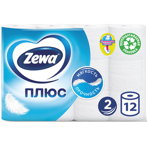 Бумага туалетная 2-х слойная, 12 рулонов (12х23 м), белая, ZEWA Plus, 144090 по низкой цене оптом 