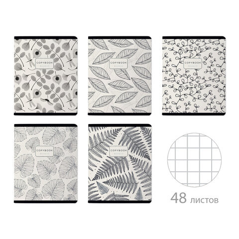 Тетрадь А5 48л. BRUNO VISCONTI скоба, клетка, Soft Touch, фольга,BLACK&WHITE.FLORA(5в, 7-48-1369 по низкой цене оптом 