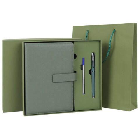 Ежедневник в подарочном наборе 5в1 А5 145x212мм BRAUBERG "President", под кожу, 160 листов, зеленый, 116855 по низкой цене оптом Ежедневник в подарочном наборе 5в1 А5 145x212мм BRAUBERG "President", под кожу, 160 листов, зеленый, 116855 по низкой цене оптом