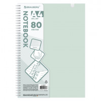 Тетрадь обложка пластик, А4 80л. гребень мягкий, вырубка для ручки, клетка, BRAUBERG, светло-зеленый, 405373